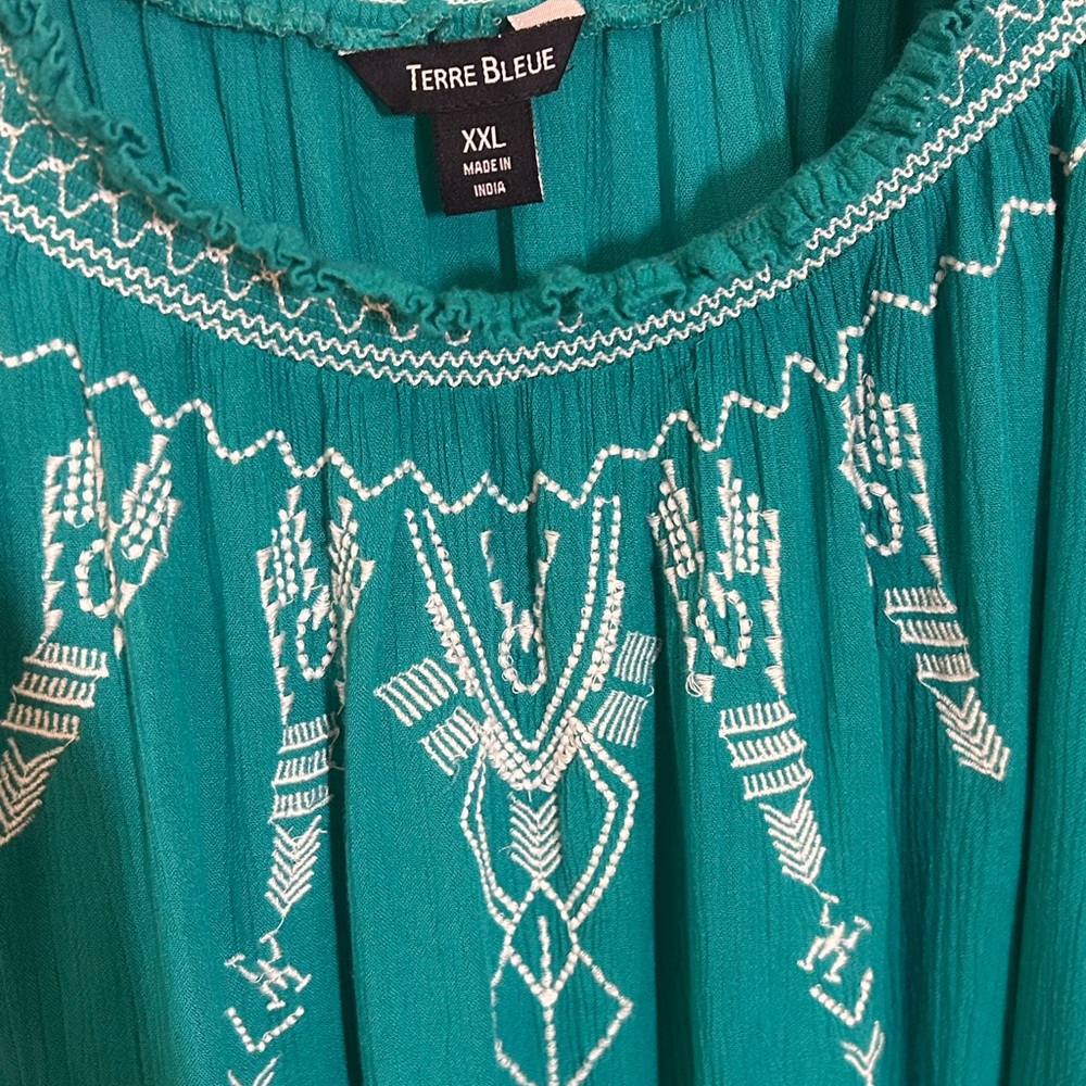 Terre Bleue Teal Embroidered Women's Top - Picture 4 of 4